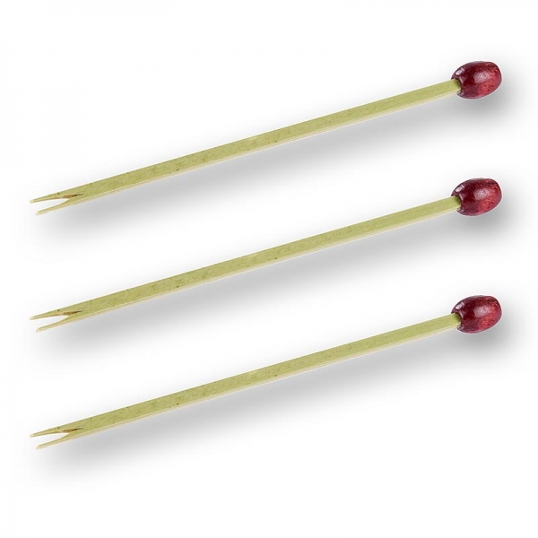 Bambus-Spieße, mit Spalt und roter Perle, 8cm, 50 St