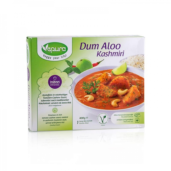 Dum Aloo Kashmiri - Kartoffeln in Tomaten Cashew Sauce mit Jeera Reis, TK, 400g