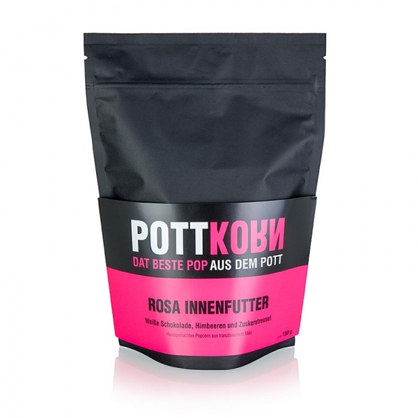 Pottkorn - Rosa Innenfutter, Popcorn mit weißer Schokolade und Himbeeren, 150g